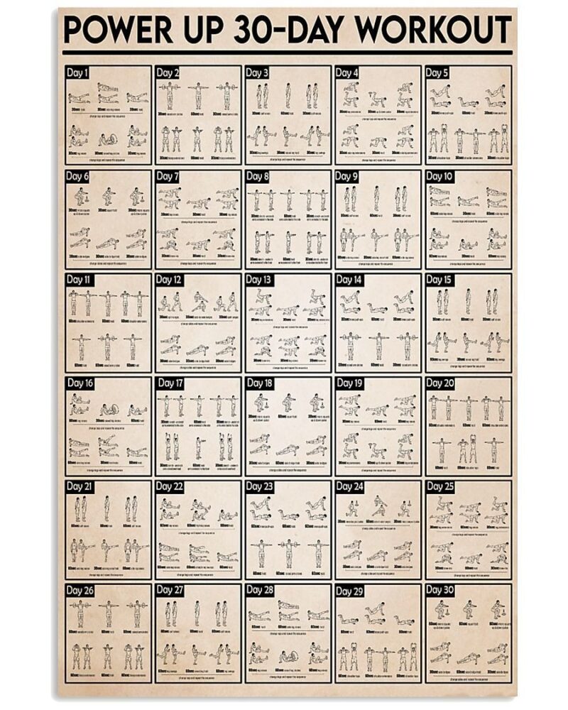 Fitness Power Up 30 Day Workout Vertical Poster Canvas Wall Decor Visual Art 1