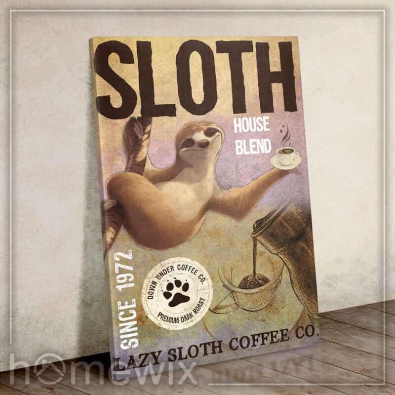 Sloth Coffee Poster Canvas Wall Decor 1