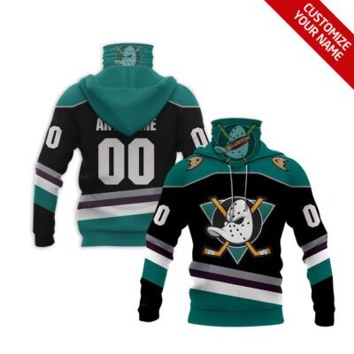 Anaheim Ducks Nhl Ice Hockey Team Black Teal Jersey Style Custom Number Name For Ducks Fans Gaiter Hoodie GH0696