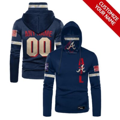 Atlanta Braves Mlb Baseball Team Logo Navy Jersey Style Custom Number Name For Braves Fans Gaiter Hoodie GH0729