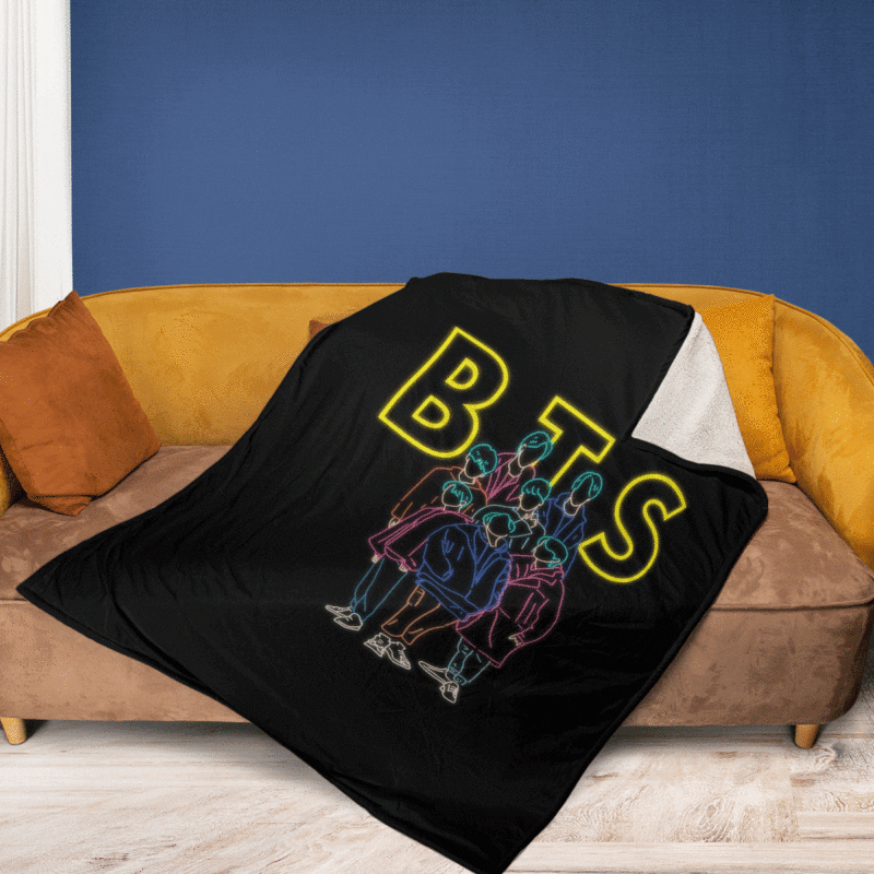 BTS BT21 Bangtan Army Fan Art Cartoon Neon ChristmasBTS Gift For Fan Comfy Sofa Throw Blanket Gift 2