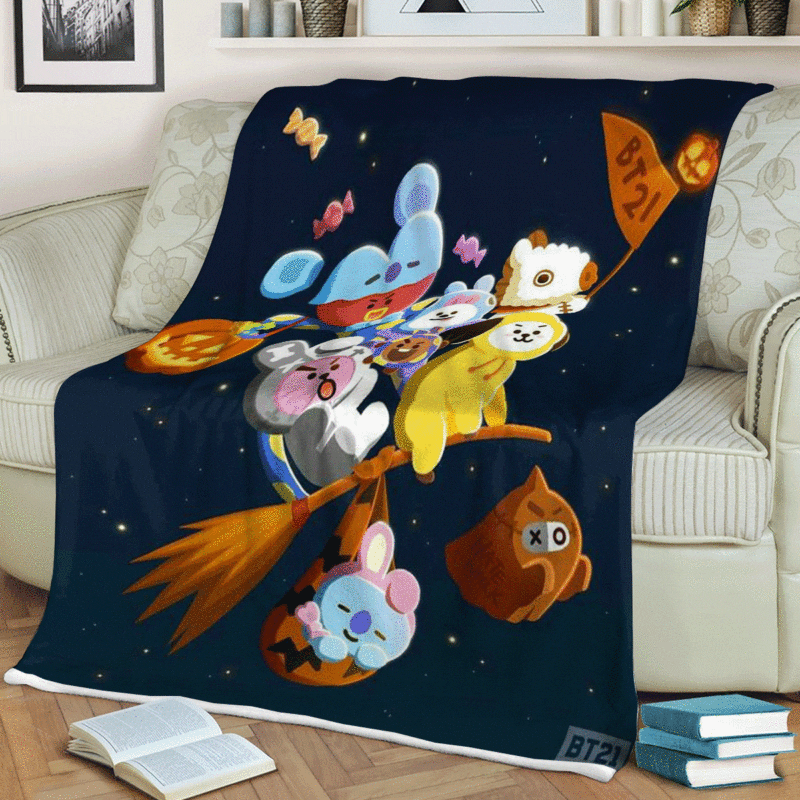 BTS BT21 Bangtan Army Fan Art Cartoon So Cute Halloween Ver21 Gift Fan Comfy Sofa Throw Blanket Gift 1