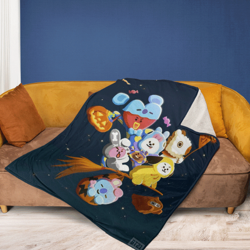 BTS BT21 Bangtan Army Fan Art Cartoon So Cute Halloween Ver21 Gift Fan Comfy Sofa Throw Blanket Gift 2