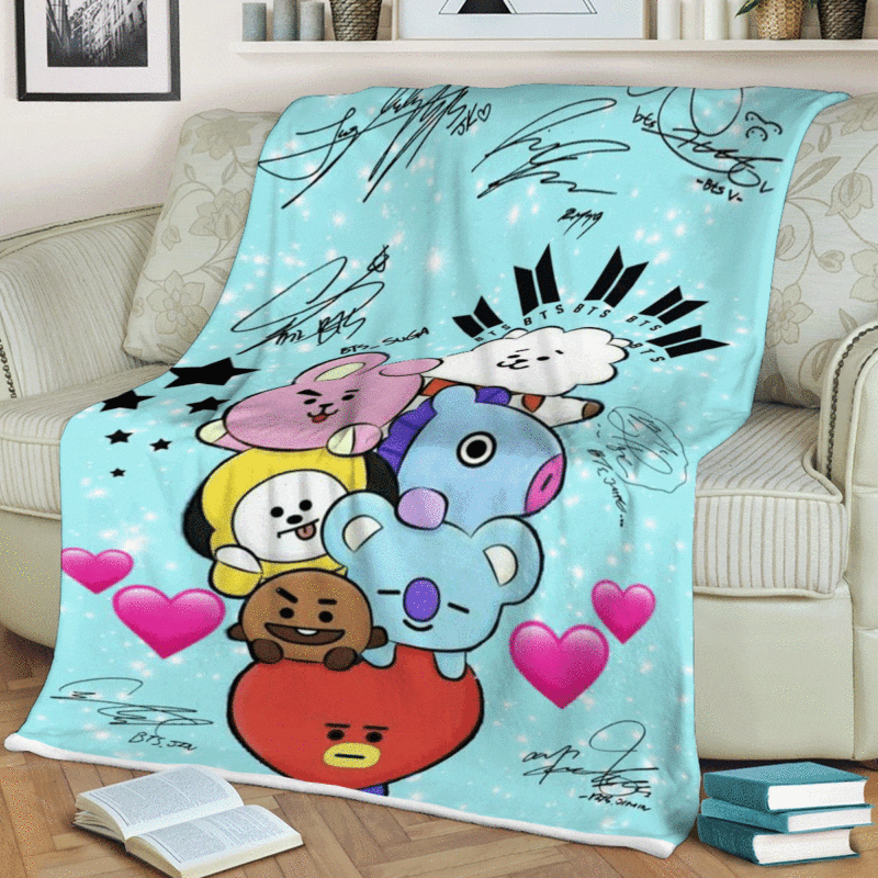BTS BT21 Bangtan Army Fan Art Cartoon So Cute Signature Ver23 Gift Fan Comfy Sofa Throw Blanket Gift 1