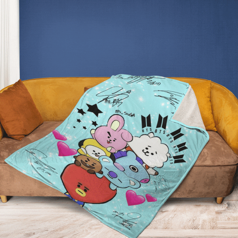 BTS BT21 Bangtan Army Fan Art Cartoon So Cute Signature Ver23 Gift Fan Comfy Sofa Throw Blanket Gift 2