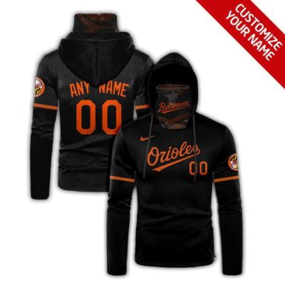 Baltimore Orioles Mlb Baseball Team Logo Black Jersey Style Custom Number Name For Orioles Fans Gaiter Hoodie GH0412