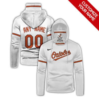 Baltimore Orioles Mlb Baseball Team Logo White Jersey Style Custom Number Name For Orioles Fans Gaiter Hoodie GH0561