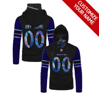Baltimore Ravens #00 Nfl Team Iridescent Black Jersey Style Custom Number Name For Baltimore Ravens Fans Gaiter Hoodie GH0694