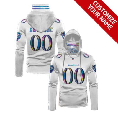 Baltimore Ravens #00 Nfl Team Iridescent White Jersey Style Custom Number Name For Baltimore Ravens Fans Gaiter Hoodie GH0653