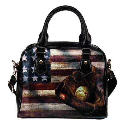 Baseball American Flag Lady Leather Shoulder Hand Bag SB0057