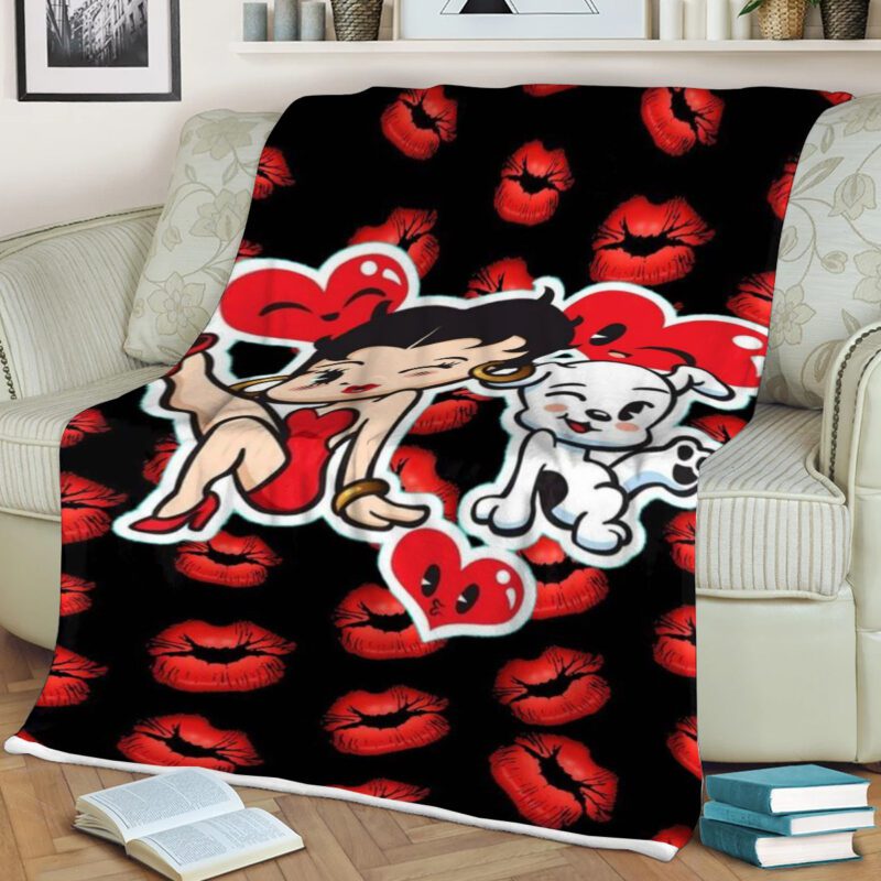 Betty Boop With Pudgy Dog Cute Heart Comfy Sofa Throw Blanket Gift