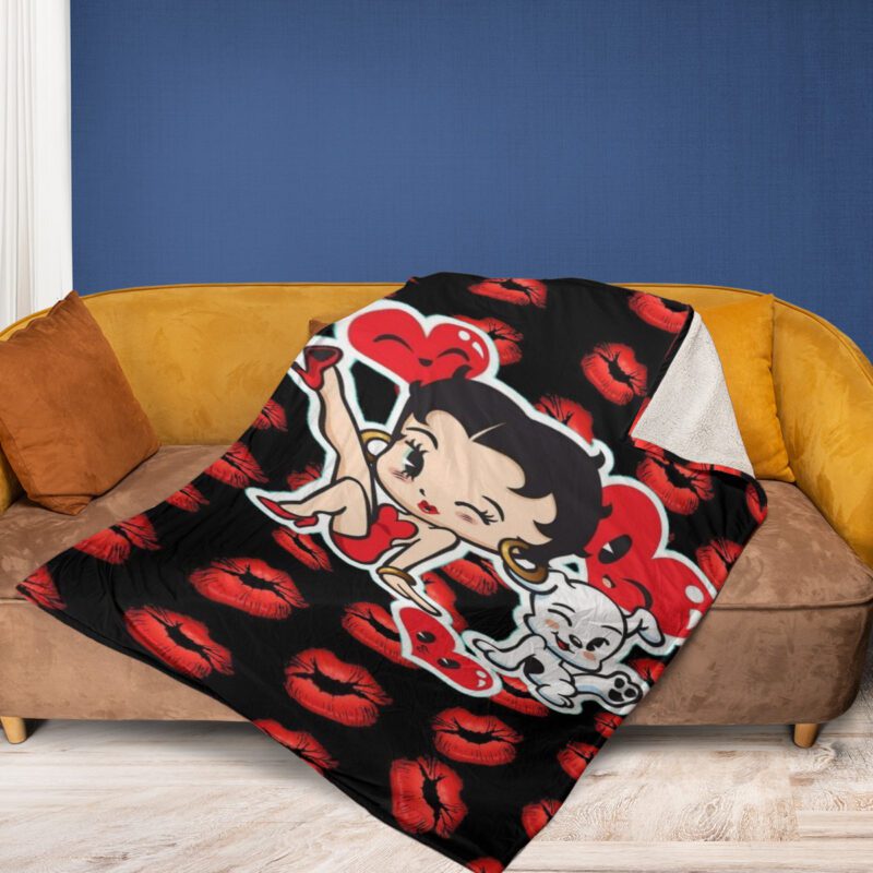 Betty Boop Fan Gift Betty Boop With Pudgy Dog Cute Heart Comfy Sofa Throw Blanket Gift 2