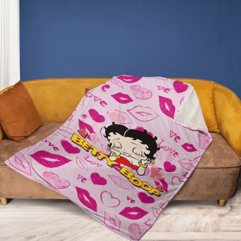 Betty Boop Kiss Love Gift For Fan Comfy Sofa Throw Blanket Gift 2