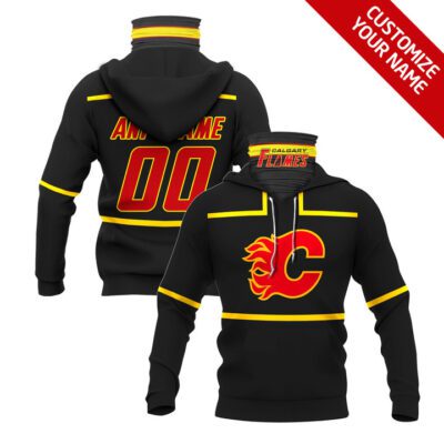 Calgary Flames #00 Nfl Team Balck Jersey Style Custom Number Name For Calgary Flames Fans Gaiter Hoodie GH0983