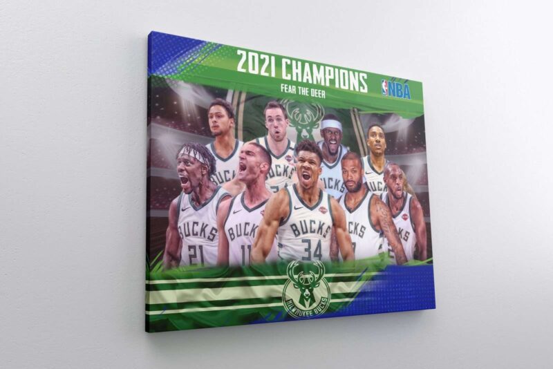 Canvas Print Milwaukee Bucks NBA Champions 2021 Basketball Team Fear The Deer Antetokounmpo Khris Middleton Pj Tucker Brook Lopez Wall Decor 1