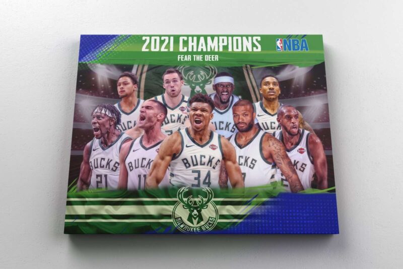 Canvas Print Milwaukee Bucks NBA Champions 2021 Basketball Team Fear The Deer Antetokounmpo Khris Middleton Pj Tucker Brook Lopez Wall Decor 2