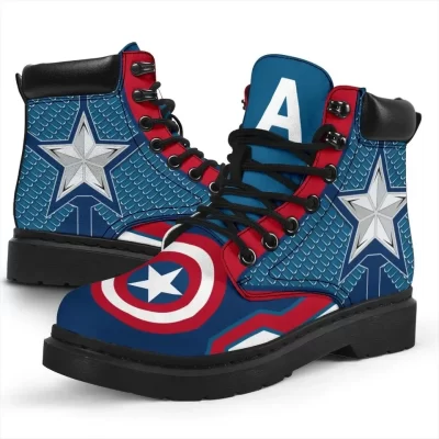 Captain America Boots Shoes Super Heroes Fan Gift, Working Boots Leather Boots Timber Motorcycle Boots