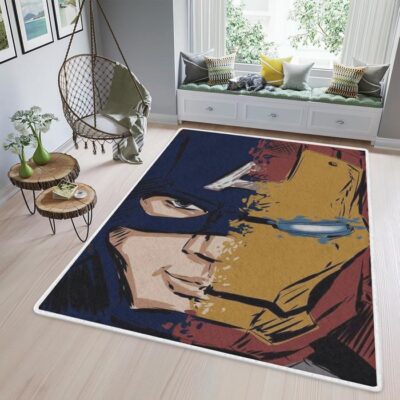 Captain America Iron Man Marvel Comics 123 Christmas Gift For lover Area Rug Living Room,Captain America Iron Man Rug Floor Decor