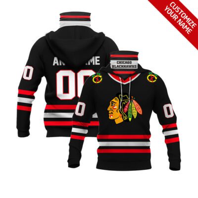 Chicago Blackhawks Nhl Ice Hockey Team Logo Black Jersey Style Custom Number Name For Blackhawks Fans Gaiter Hoodie GH0336