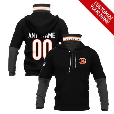 Cincinnati Bengals Nfl American Football Team Logo Black Jersey Style Custom Number Name For Bengals Fans Gaiter Hoodie GH0247