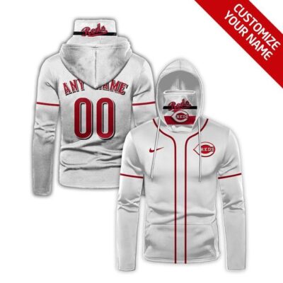 Cincinnati Reds Mlb Baseball Team Logo White Jersey Style Custom Number Name For Reds Fans Gaiter Hoodie GH0714