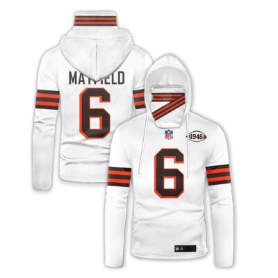 Cleveland Browns Baker Mayfield #6 Nfl American Football Team Logo 3D White Jersey Style Gift For Browns Fans Gaiter Hoodie GH0624