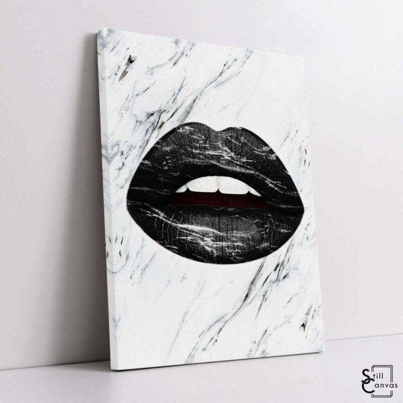 Creative Canvas Art Lips Design Black Marble Teeth Kiss Fashion Style Wall Art Framed Canvas Poster Print 1