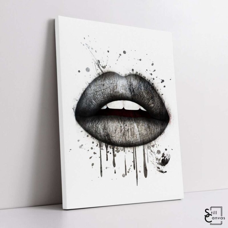 Creative Canvas Art Lips Design Black Paint Splatter Kiss Fashion Style Wall Art Framed Canvas Poster Print 1