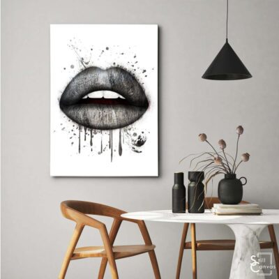 Creative Canvas Art - Lips Design Black Paint Splatter Kiss Fashion Style Wall Art Framed Canvas Poster Print 3 Creative Canvas Art Lips Design Black Paint Splatter Kiss Fashion Style Wall Art Framed Canvas Poster Print 3
