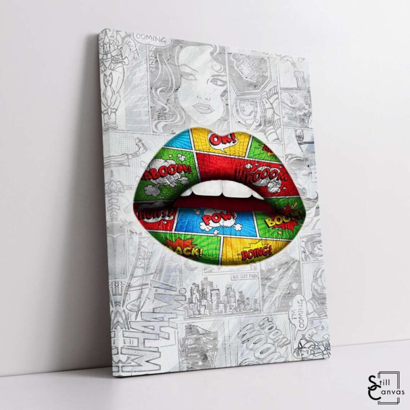 Creative Canvas Art Lips Design Comic Style Color Teeth Kiss Fashion Style Wall Art Framed Canvas Poster Print 1