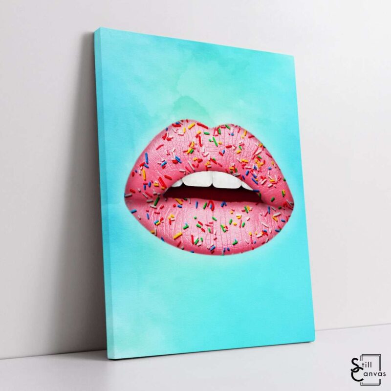 Creative Canvas Art Lips Design Pink Sprinkles Teeth Kiss Fashion Style Wall Art Framed Canvas Poster Print 1