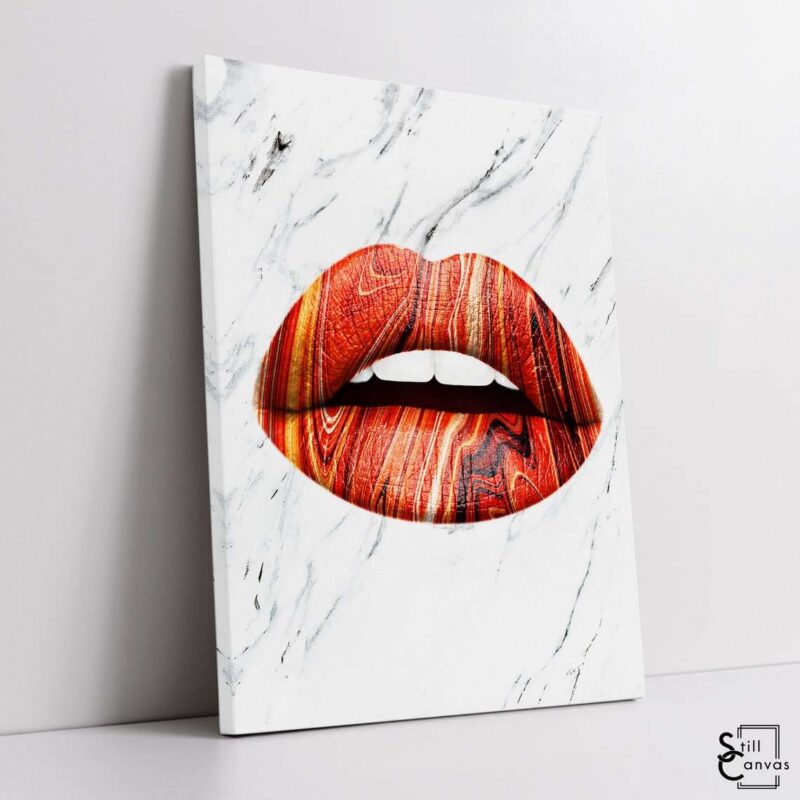 Creative Canvas Art Lips Design Red Paint Flow Teeth Kiss Fashion Style Wall Art Framed Canvas Poster Print 1