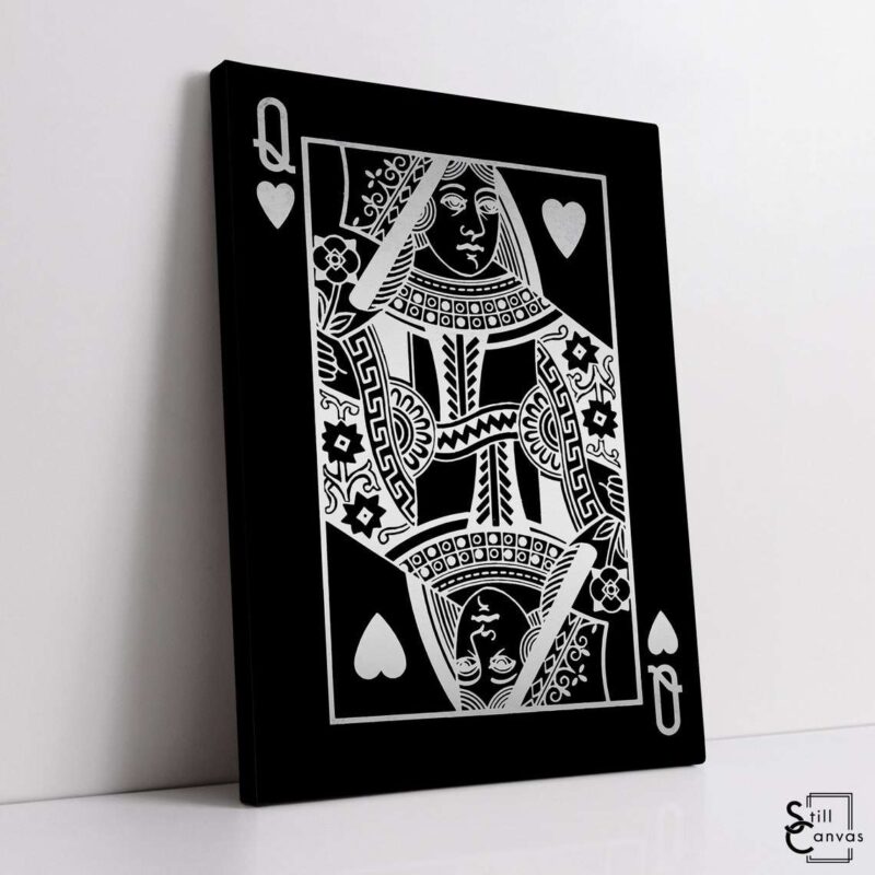 Creative Canvas Art Queen Playing Cards Black amp Silver Texture Fashion Wall Art Framed Canvas Poster Print 1