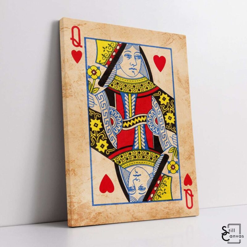 Creative Canvas Art Queen Playing Cards Coffee Stained Texture Fashion Wall Art Framed Canvas Poster Print 1