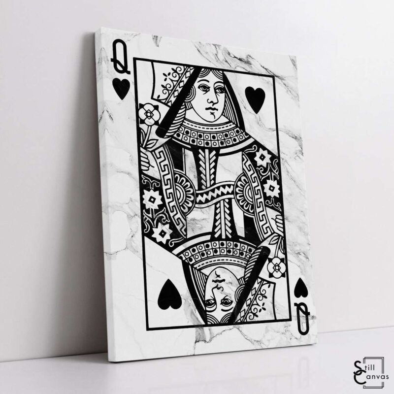 Creative Canvas Art Queen Playing Cards White Marble Texture Fashion Wall Art Framed Canvas Poster Print 1