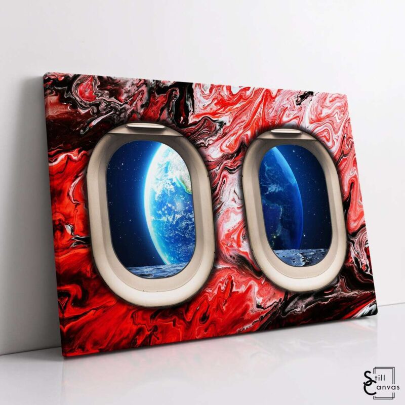 Creative Canvas Art Window Seat Earth Space Painting Style Planet Abstract Framed Canvas Wall Art Poster Print 1