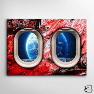 Creative Canvas Art Window Seat Earth Space Painting Style Planet Abstract Framed Canvas Wall Art Poster Print 2