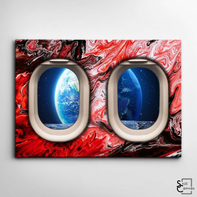 Creative Canvas Art Window Seat Earth Space Painting Style Planet Abstract Framed Canvas Wall Art Poster Print 2