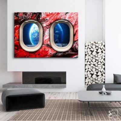 Creative Canvas Art Window Seat Earth Space Painting Style Planet Abstract Framed Canvas Wall Art Poster Print 3