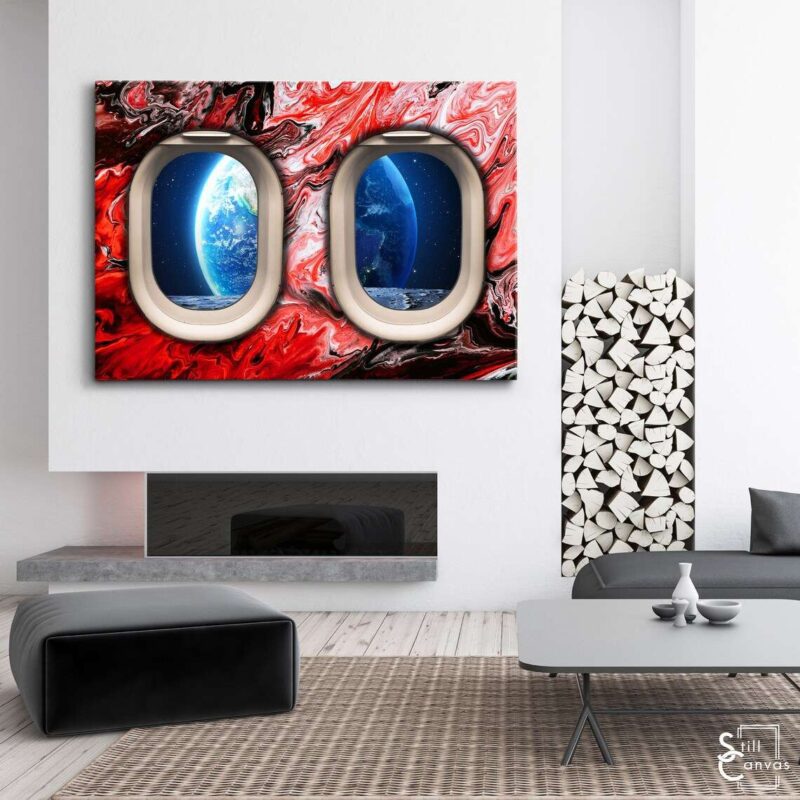 Creative Canvas Art Window Seat Earth Space Painting Style Planet Abstract Framed Canvas Wall Art Poster Print 3