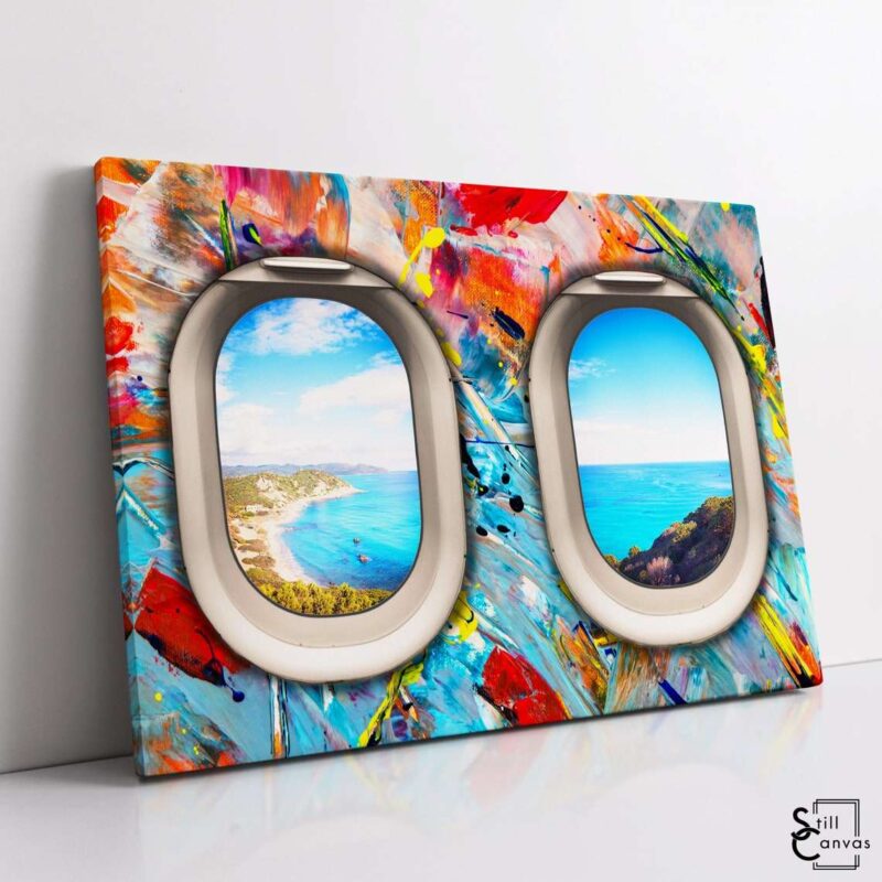 Creative Canvas Art Window Seat Painting Splatter Travel World Just Go Wall Art Framed Canvas Poster Print 1