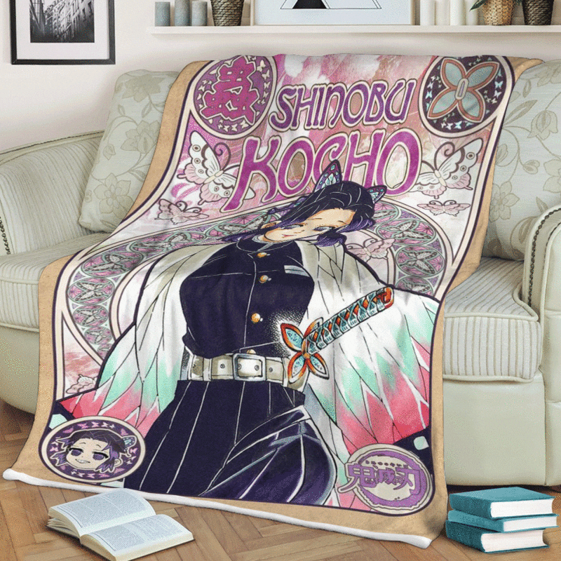 Cute Kochou Shinobu Kimetsu no Yaiba Anime A123 Gifts LoverKochou Shinobu Gift For Fan Comfy Sofa Throw Blanket Gift 2