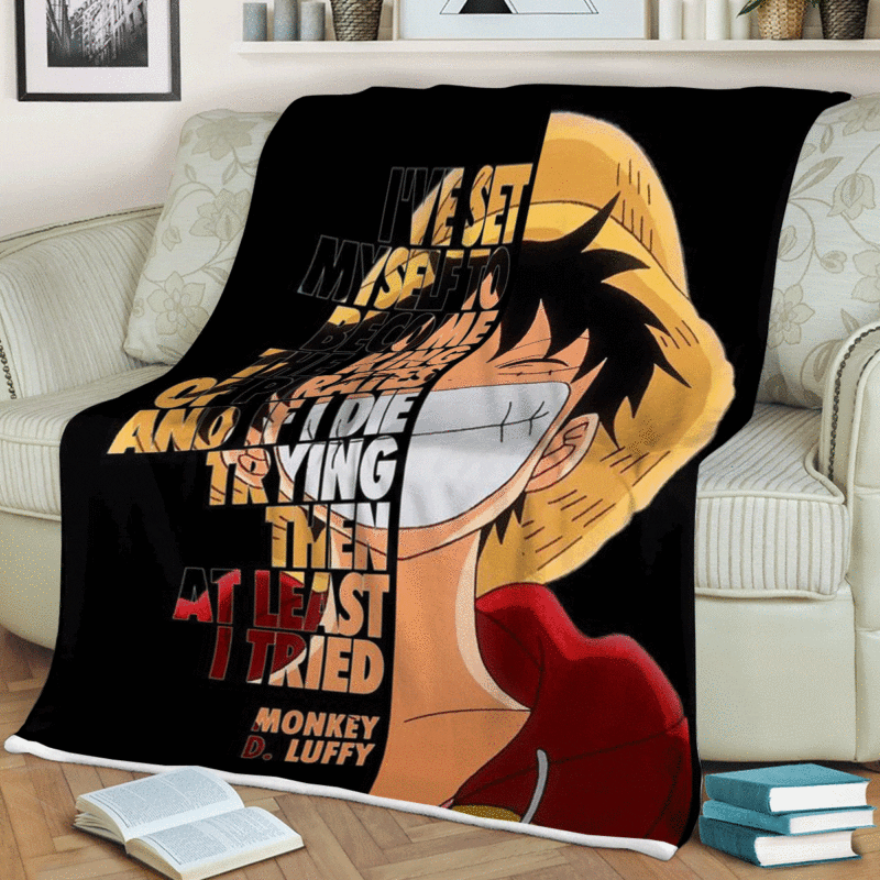 Cute Monkey D.Luffy One Piece Anime Quotes Gift For Fan Comfy Sofa Throw Blanket Birthday Gift 1