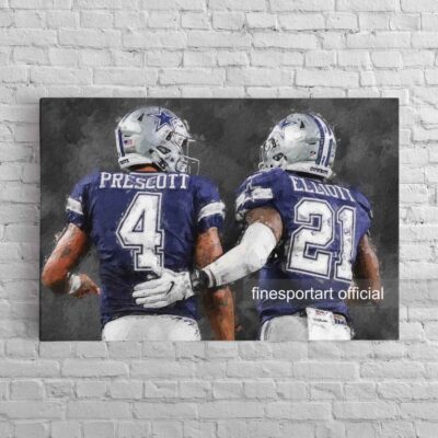Dak Prescott And Ezekiel Elliott Dallas Cowboys Canvas, Football Print, Sports Wall Art