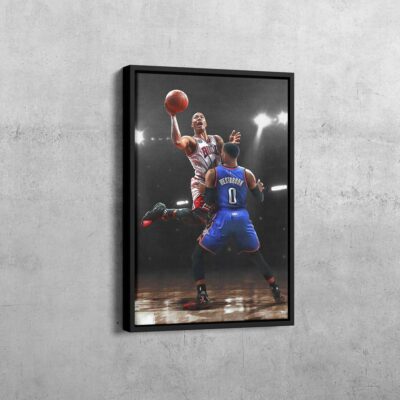 Derrick Rose vs. Russell Westbrook Canvas Artwork, Chicago Bulls vs. Los Angeles Lakers, MVP Sports Team