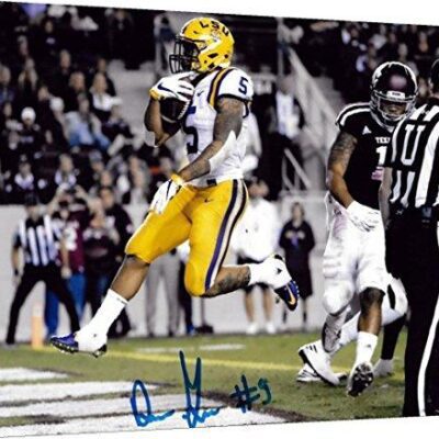 Derrius Guice, LSU Tigers Death Valley TD Autograph Print - Canvas Print Wall Art Decor