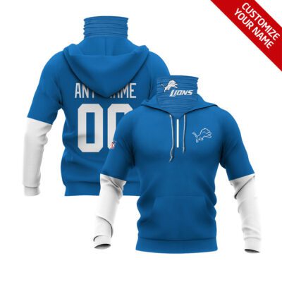 Detroit Lions #00 Nfl Team Blue Jersey Style Custom Number Name For Detroit Lions Fans Gaiter Hoodie GH0733