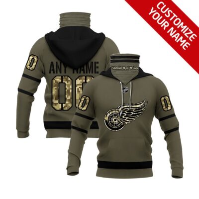 Detroit Red Wings Nhl Ice Hockey Team Logo Olive Jersey Style Custom Number Name For Red Wings Fans Gaiter Hoodie GH0370