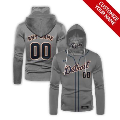 Detroit Tigers Mlb Baseball Team Logo Grey Jersey Style Custom Number Name For Tigers Fans Gaiter Hoodie GH0943