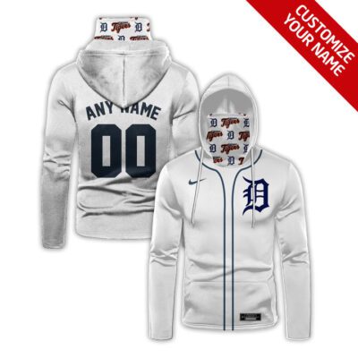 Detroit Tigers Mlb Baseball Team Logo White Jersey Style Custom Number Name For Tigers Fans Gaiter Hoodie GH0998